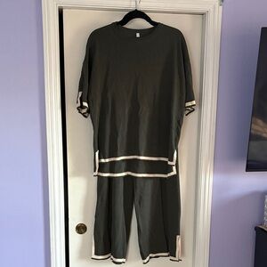 Two-Piece Olive Green and White Lounge Set